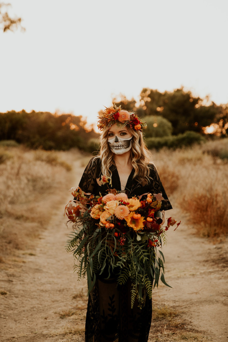 Halloween Skull Face Paint Fall Engagement Shoot