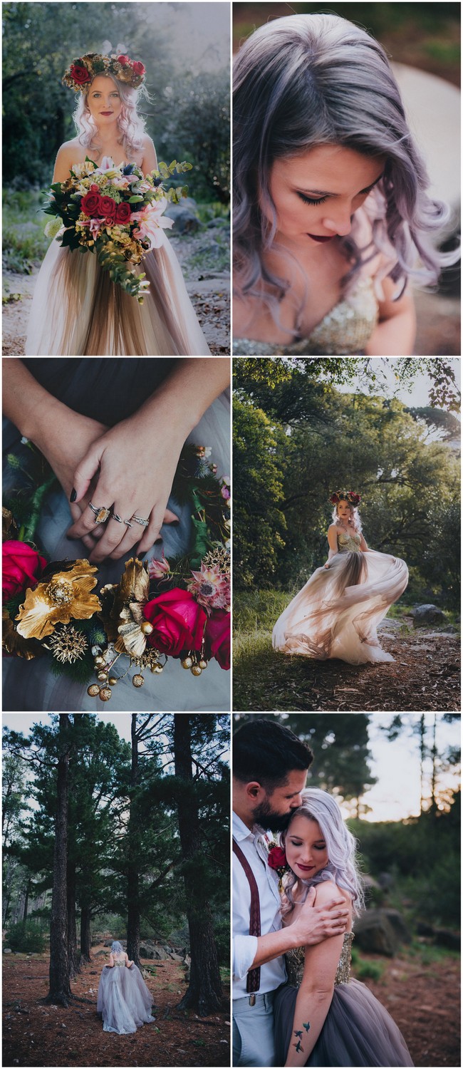 How to rock a kick-ass, lilac hair with a jaw-droppingly gorgeous alternative gown in purple + gold! Break convention + stay to true to your personal aesthetic.