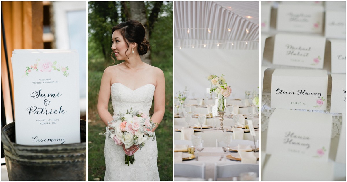 Blush Gold White Watercolor Outdoor Seattle Wedding 