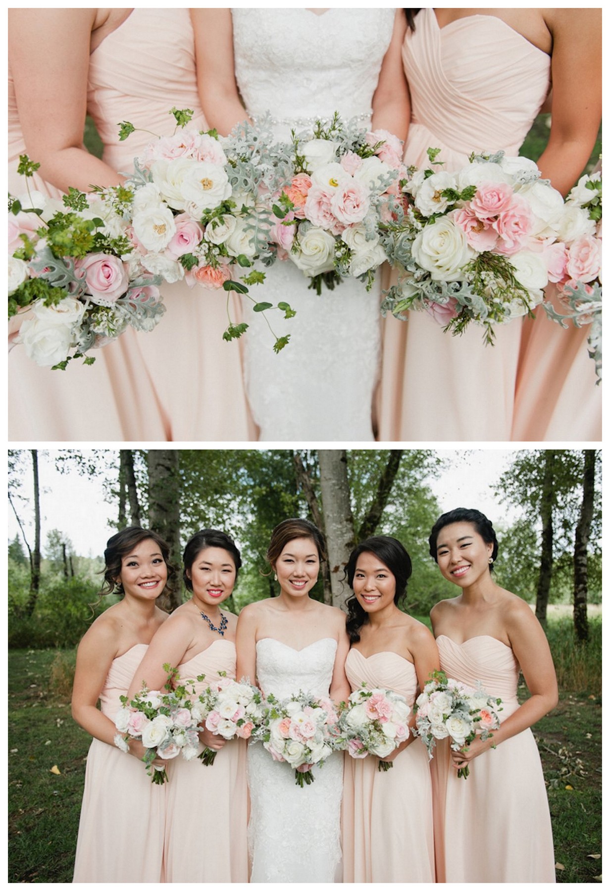 Blush pink white garden bridesmaid bouquets