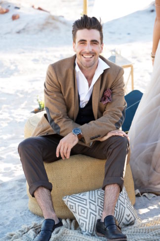 Boho beach wedding groom