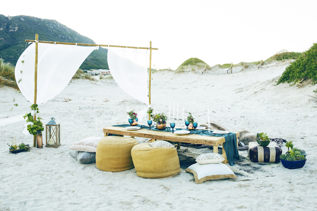 Boho beach wedding table reception and decor