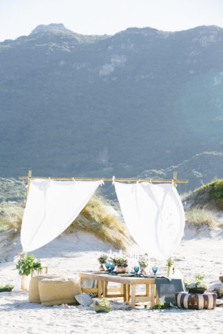 Boho beach wedding reception and decor