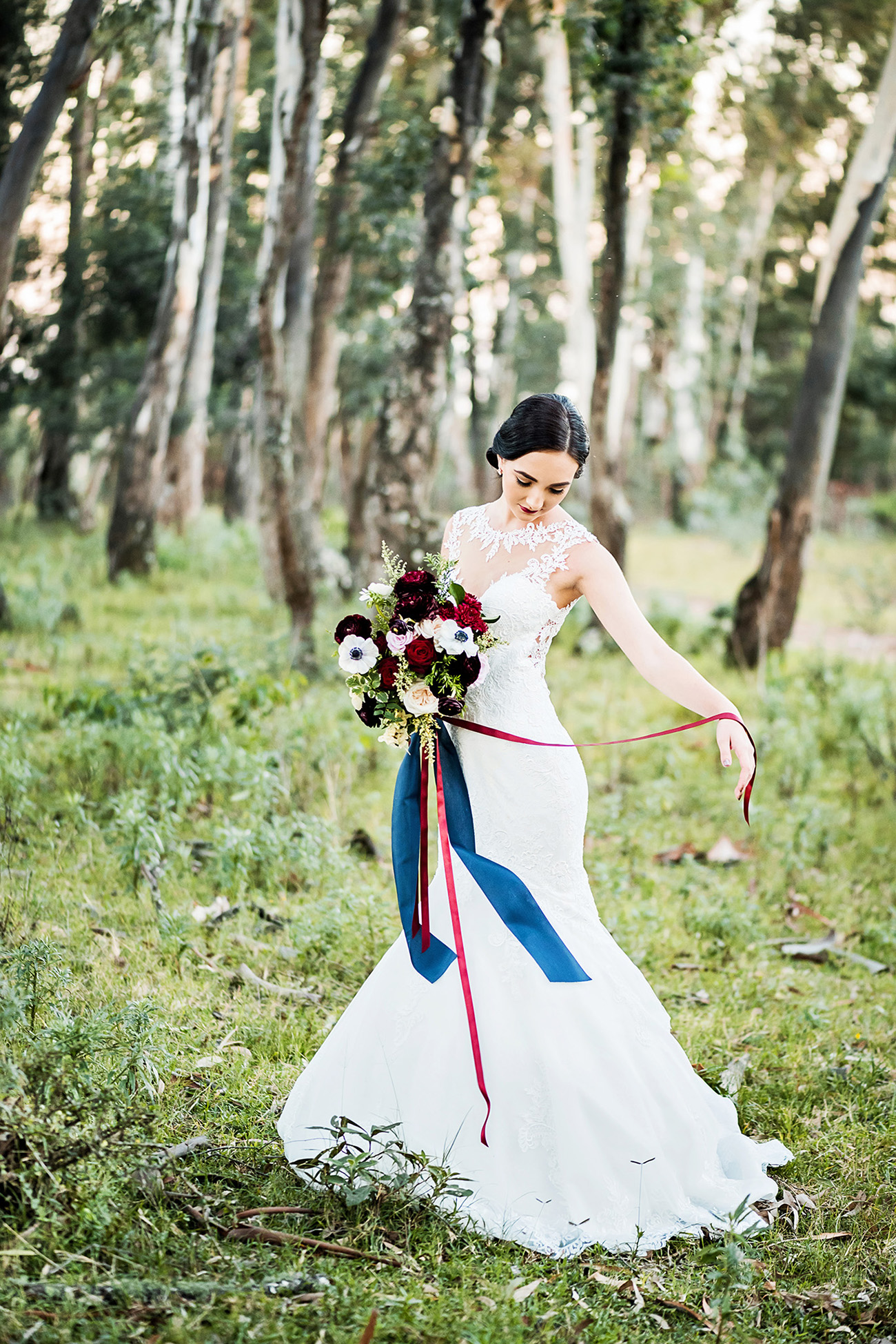 Navy blue and shop red wedding dress