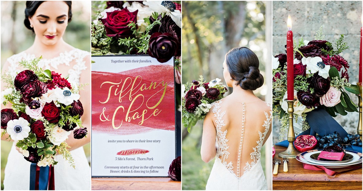 light blue and red wedding flowers