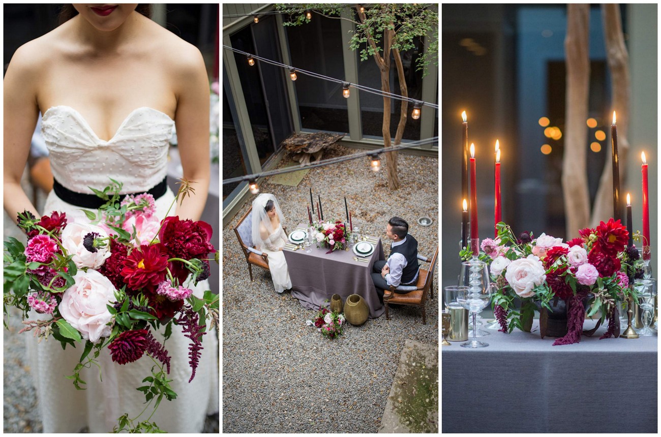 Cranberry + Navy Atrium Rooftop Wedding