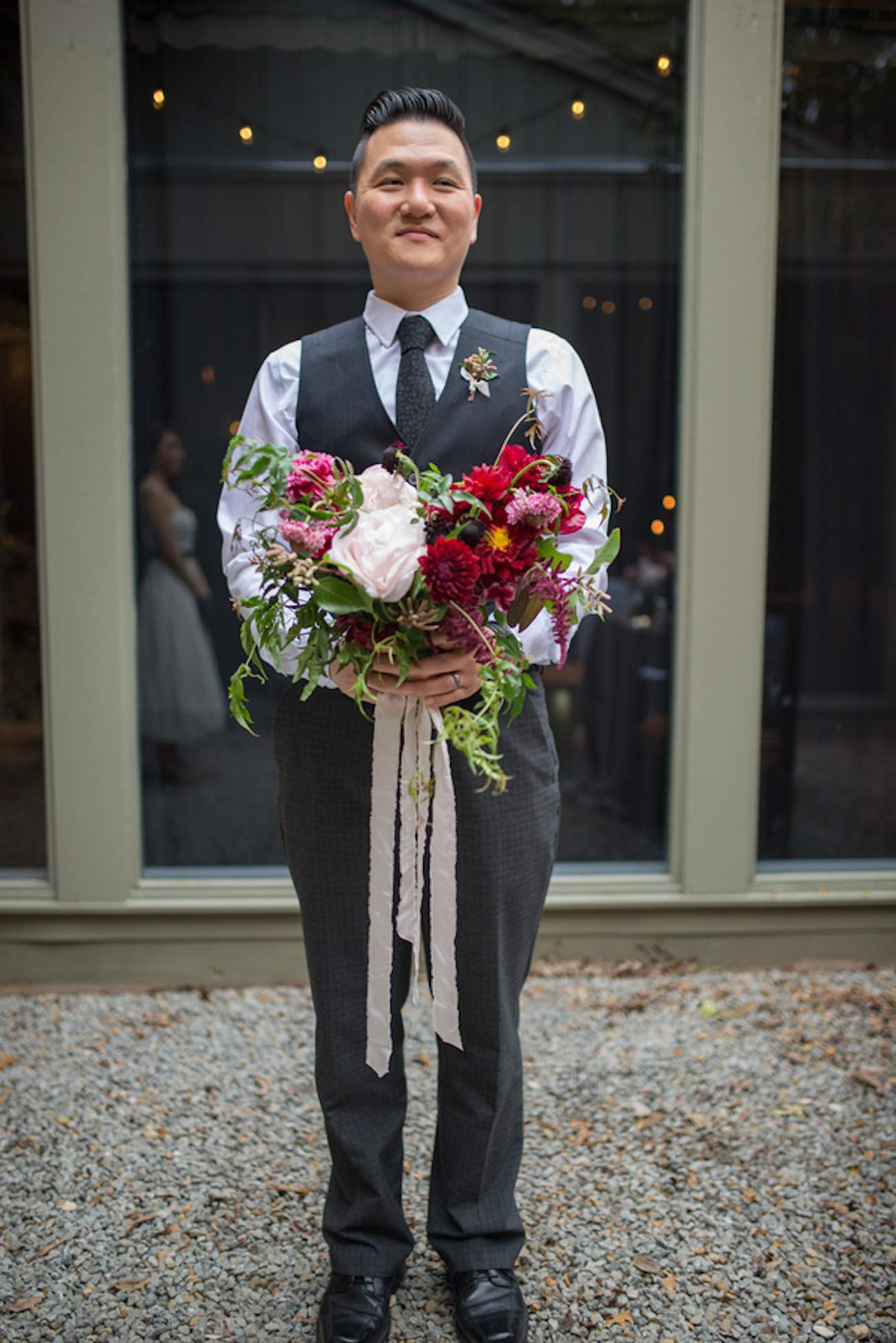 Cranberry + Navy Atrium Rooftop Wedding 35