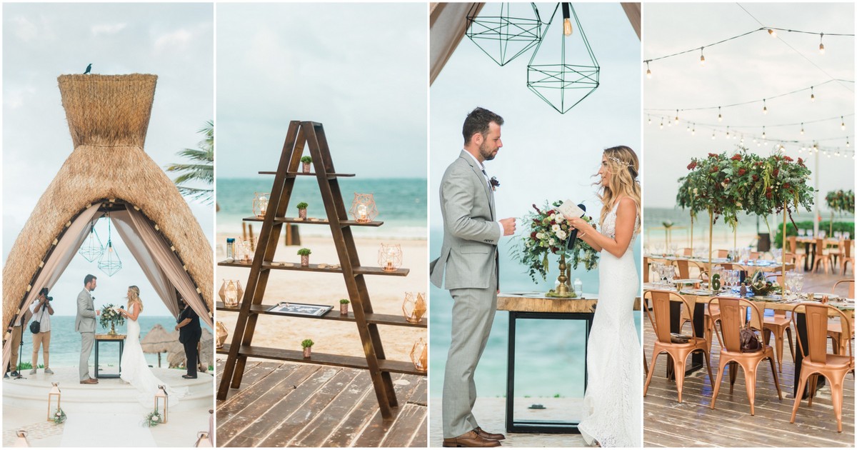 Check Out This Copper Geometric Boho Beach Wedding In Cancun