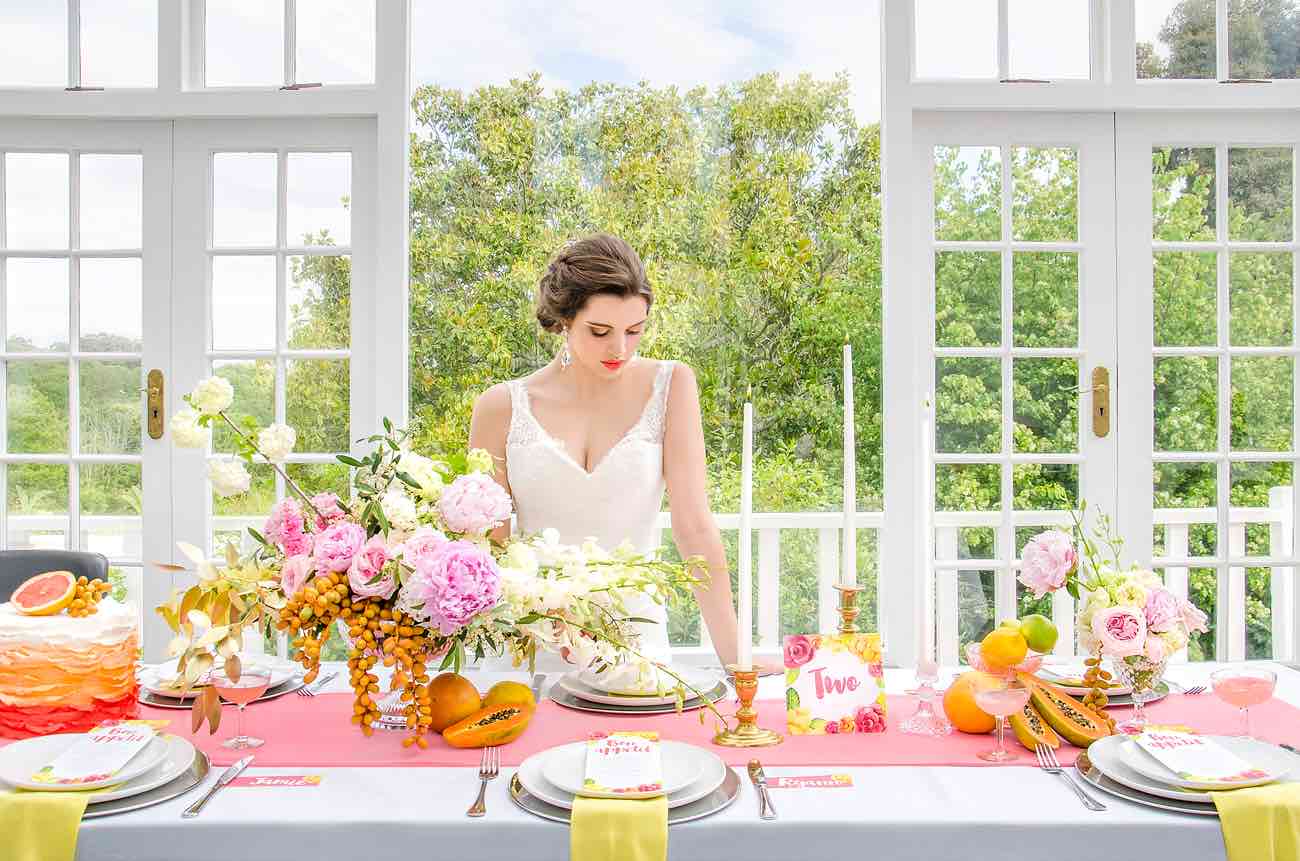 Vibrant Grapefruit, Yellow, Coral and Citrus wedding decor ideas - Kaitlyn de Villiers photography