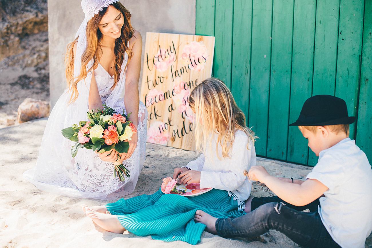 Summer Ibiza Wedding in a Canoe of flowers - Lovers Love Loving