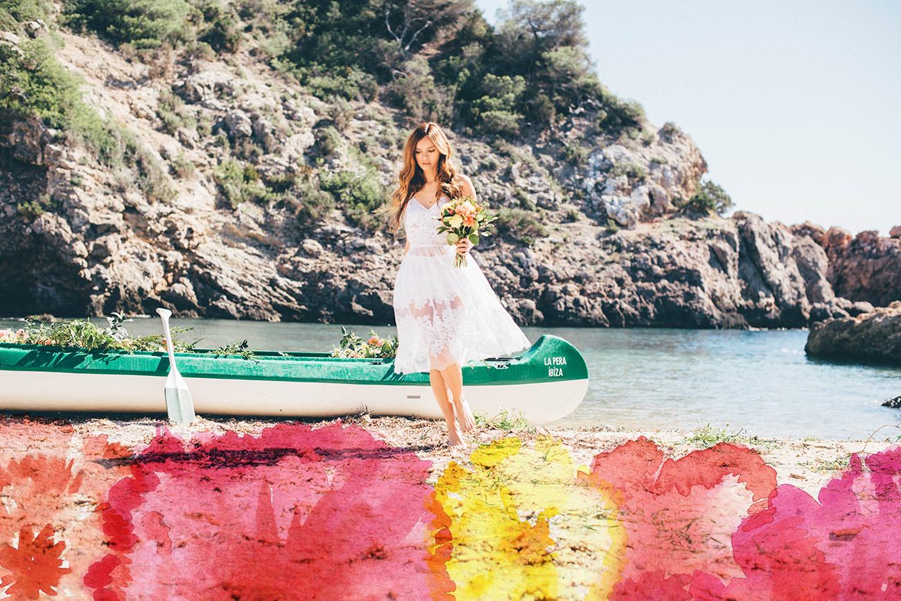 Summer Ibiza Wedding in a Canoe of flowers - Lovers Love Loving
