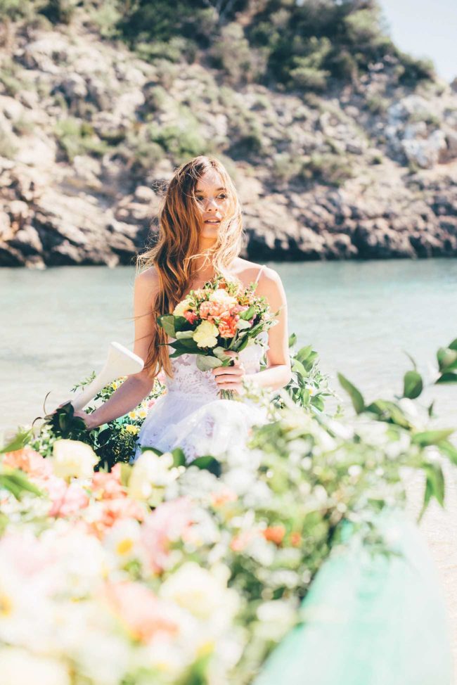 Summer Ibiza Wedding in a Canoe of flowers - Lovers Love Loving