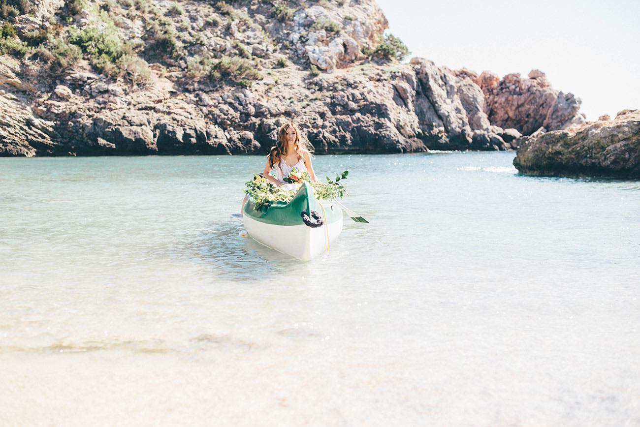 Summer Ibiza Wedding in a Canoe of flowers - Lovers Love Loving