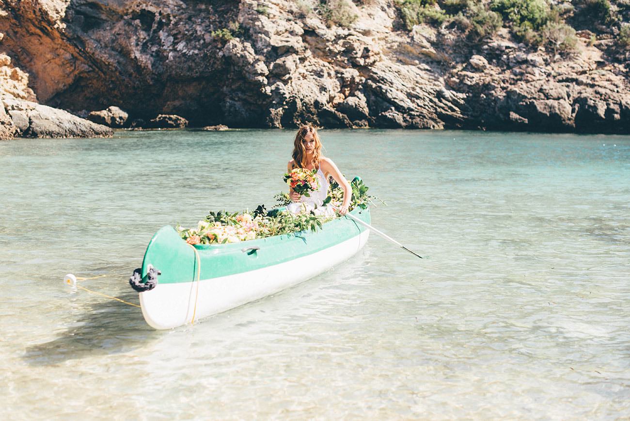 Summer Ibiza Wedding in a Canoe of flowers - Lovers Love Loving