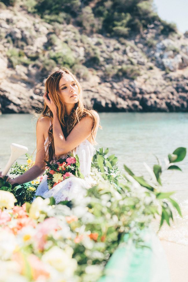 Summer Ibiza Wedding in a Canoe of flowers - Lovers Love Loving