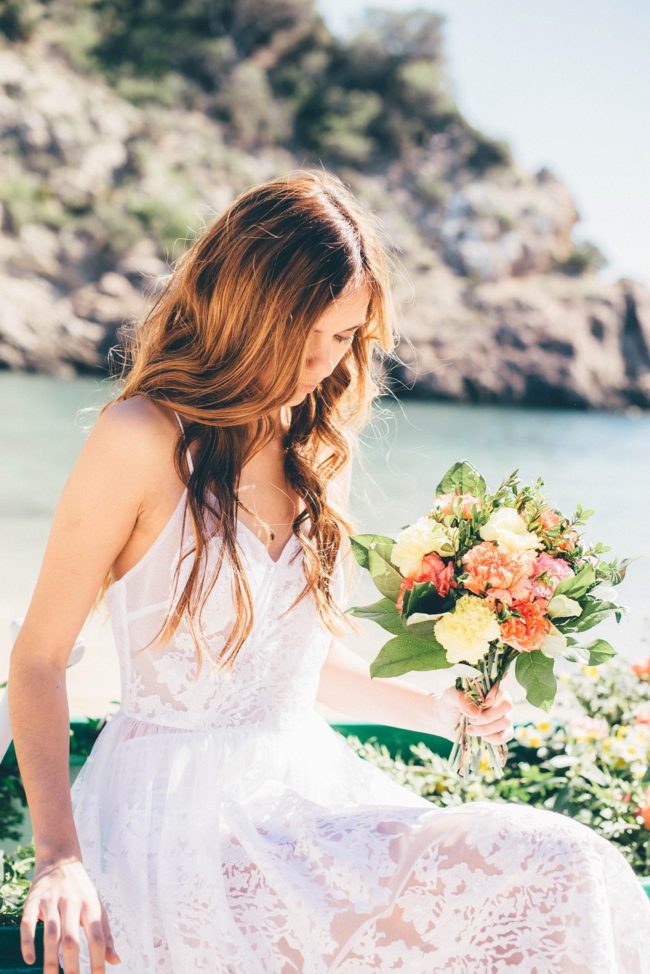 Summer Ibiza Wedding in a Canoe of flowers - Lovers Love Loving