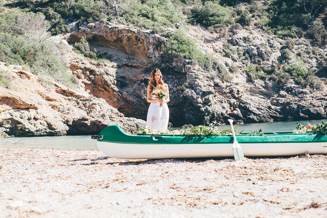 Summer Ibiza Wedding in a Canoe of flowers - Lovers Love Loving