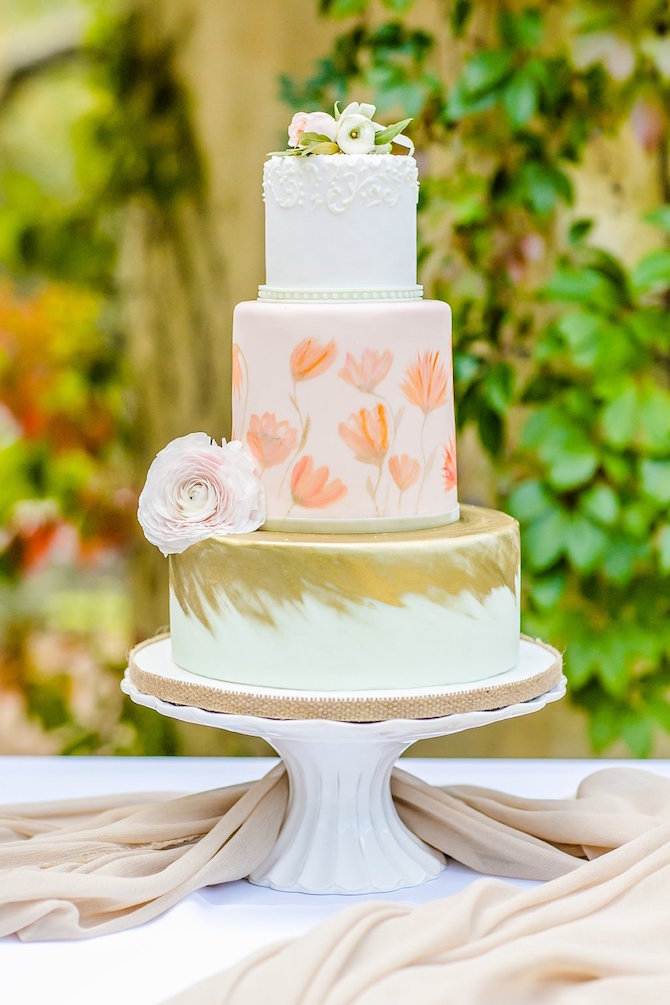 Pink Peach Gold Wedding Cake