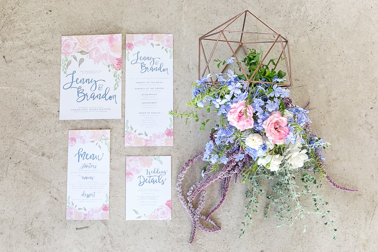 Rose Quartz Pink and Serenity Blue Geometric Wedding Ideas - Veronique Photography