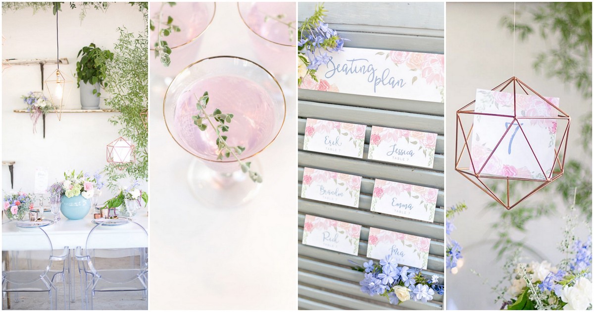 Rose Quartz Pink and Serenity Blue Geometric Wedding Ideas - Veronique Photography