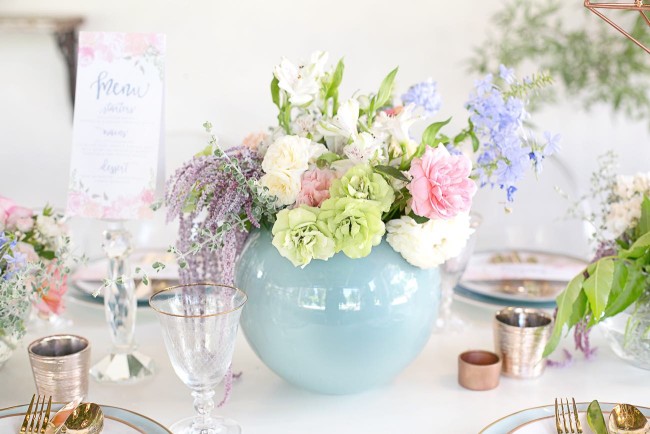 Rose Quartz Pink and Serenity Blue Geometric Wedding Ideas - Veronique Photography