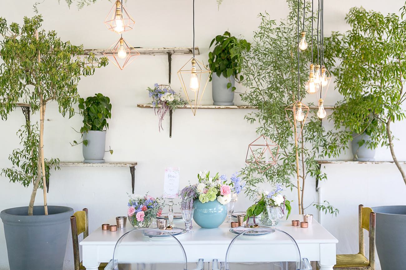 Rose Quartz Pink and Serenity Blue Geometric Wedding Ideas - Veronique Photography