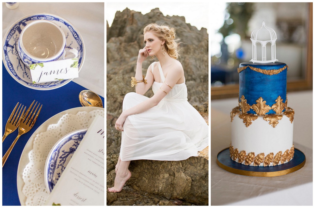 Royal Blue Gold White Grecian Inspired Wedding Ideas Sonje